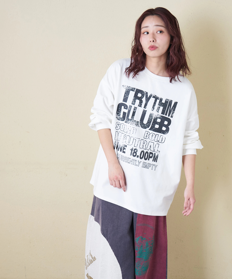 CUBE SUGAR(キューブシュガー) |【春新作】ロゴプリント クルーネック ロングTシャツ