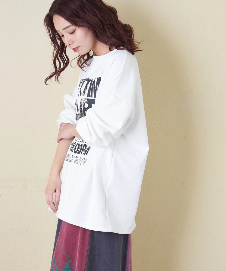 CUBE SUGAR(キューブシュガー) |【春新作】ロゴプリント クルーネック ロングTシャツ