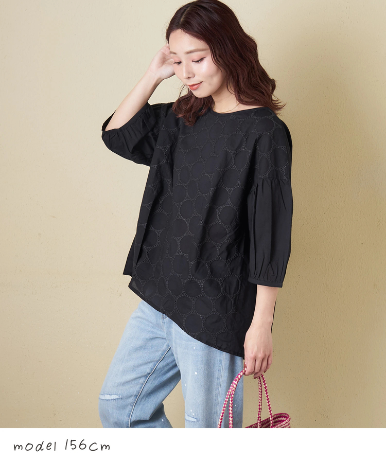 CUBE SUGAR(キューブシュガー) |【春夏新作】インド 60sキャンブリック ドット 刺繍 タック入り プルオーバー ブラウス