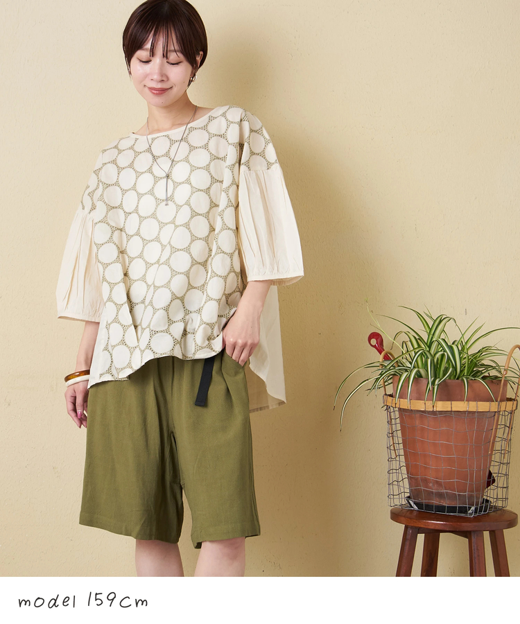 CUBE SUGAR(キューブシュガー) |【春夏新作】インド 60sキャンブリック ドット 刺繍 タック入り プルオーバー ブラウス