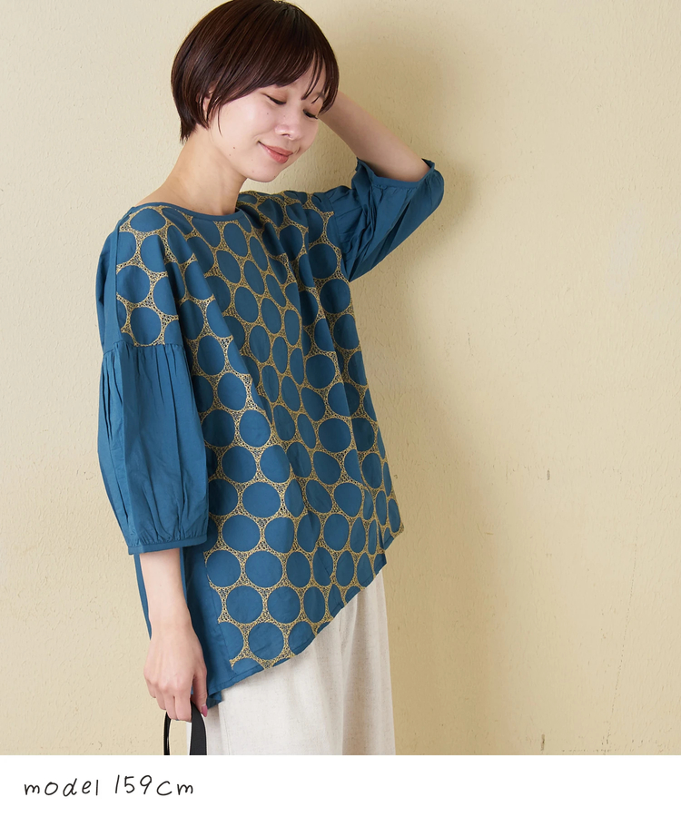 CUBE SUGAR(キューブシュガー) |【春夏新作】インド 60sキャンブリック ドット 刺繍 タック入り プルオーバー ブラウス