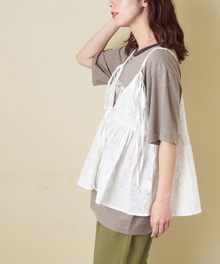 CUBE SUGAR(キューブシュガー) |【春夏新作】インド 60sキャンブリック ドット 刺繍 前後 2Way キャミソール