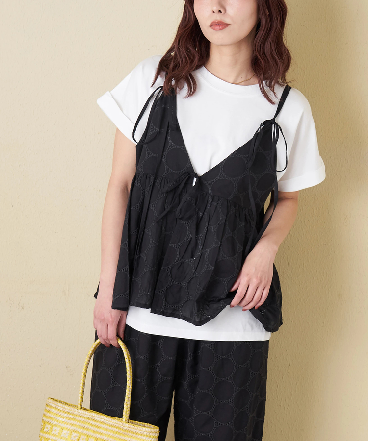 CUBE SUGAR(キューブシュガー) |【春夏新作】インド 60sキャンブリック ドット 刺繍 前後 2Way キャミソール