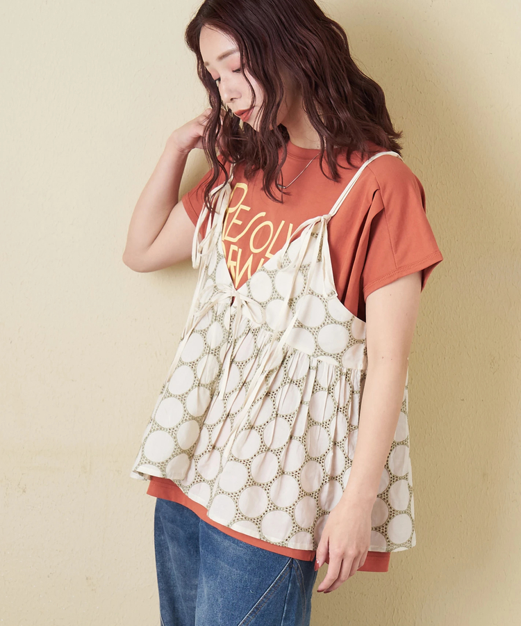 CUBE SUGAR(キューブシュガー) |【春夏新作】インド 60sキャンブリック ドット 刺繍 前後 2Way キャミソール