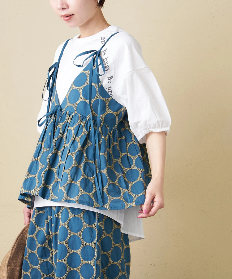 CUBE SUGAR(キューブシュガー) |【春夏新作】インド 60sキャンブリック ドット 刺繍 前後 2Way キャミソール