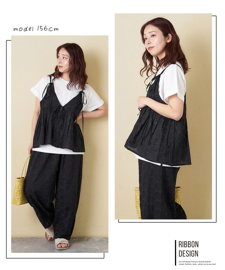 CUBE SUGAR(キューブシュガー) |【春夏新作】インド 60sキャンブリック ドット 刺繍 前後 2Way キャミソール