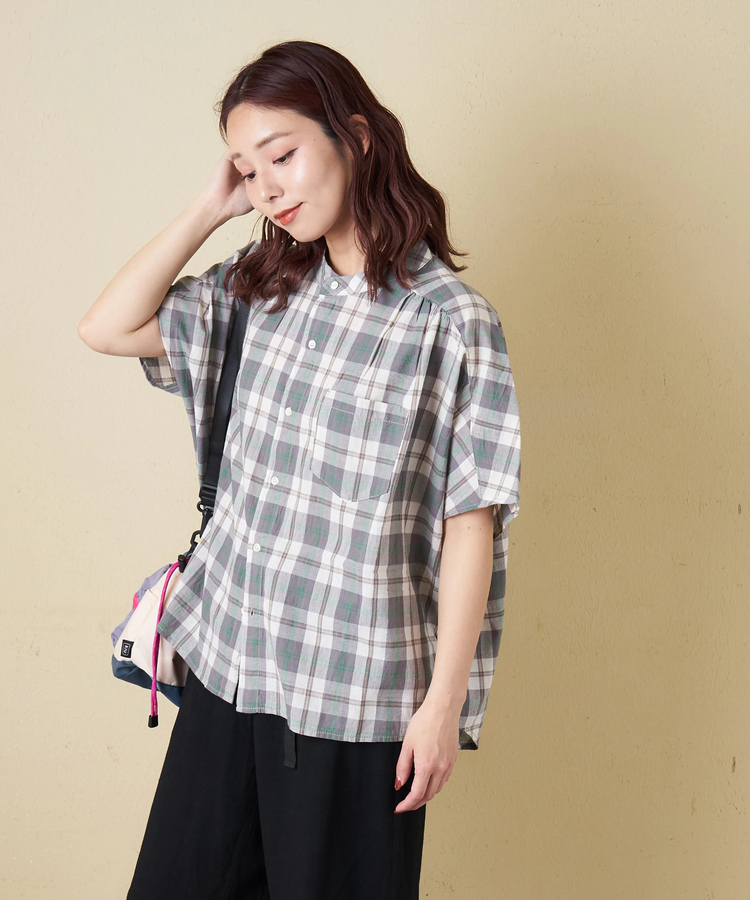 CUBE SUGAR(キューブシュガー) |【春新作】インド 先染め チェック ギャザー ビッグ シャツ