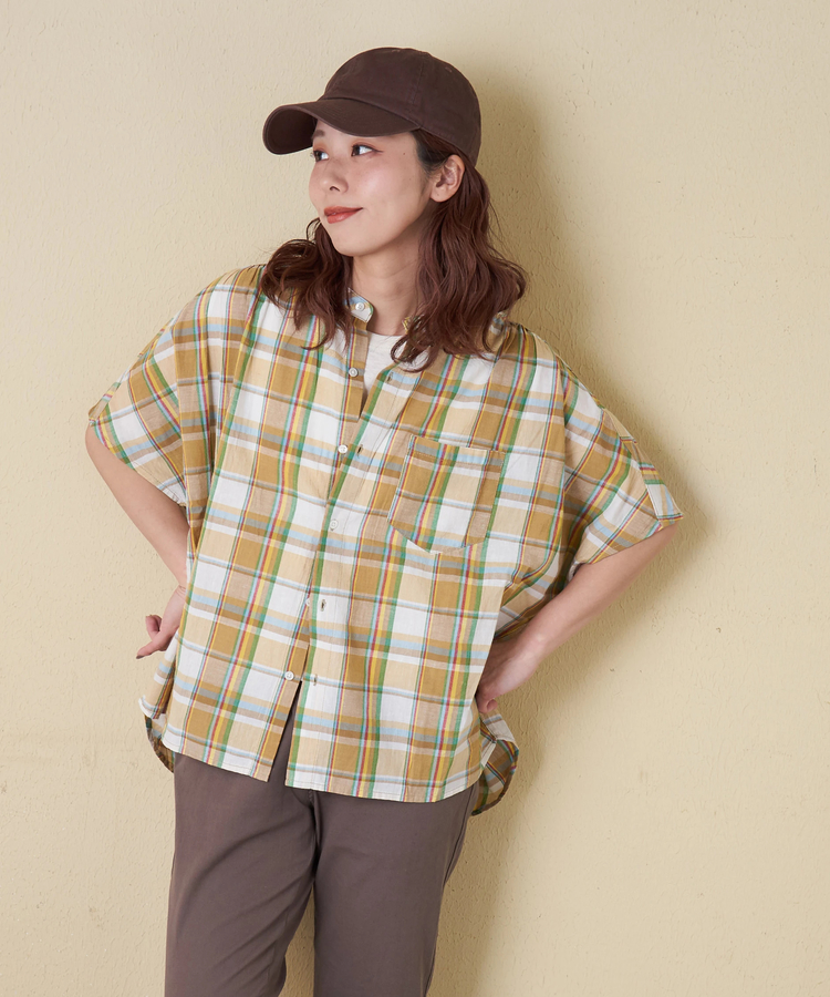 CUBE SUGAR(キューブシュガー) |【春新作】インド 先染め チェック ギャザー ビッグ シャツ