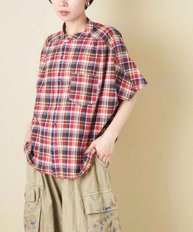 CUBE SUGAR(キューブシュガー) |【春新作】インド 先染め チェック ギャザー ビッグ シャツ