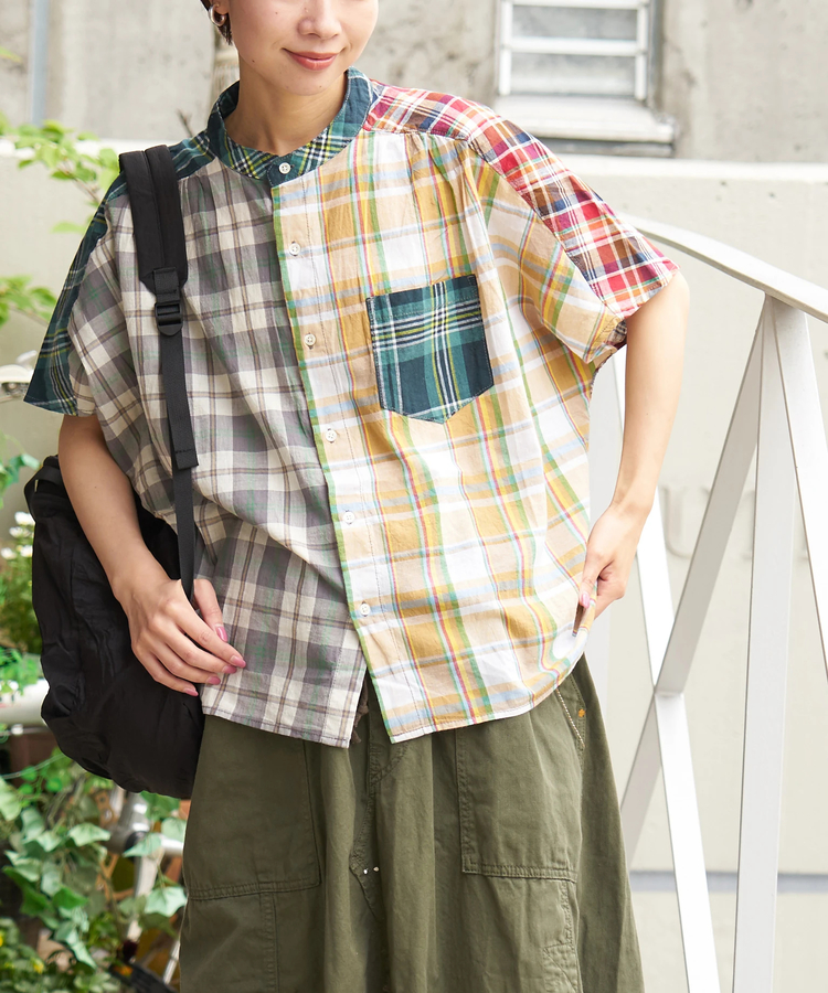 CUBE SUGAR(キューブシュガー) |【春新作】インド 先染め チェック ギャザー ビッグ シャツ