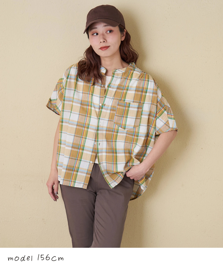 CUBE SUGAR(キューブシュガー) |【春新作】インド 先染め チェック ギャザー ビッグ シャツ