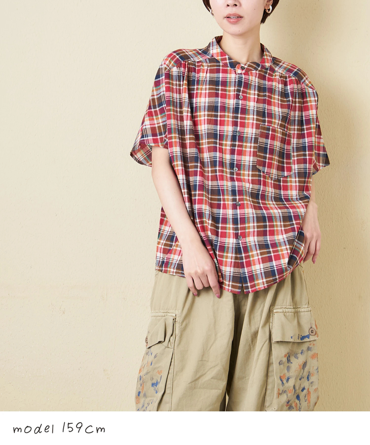 CUBE SUGAR(キューブシュガー) |【春新作】インド 先染め チェック ギャザー ビッグ シャツ