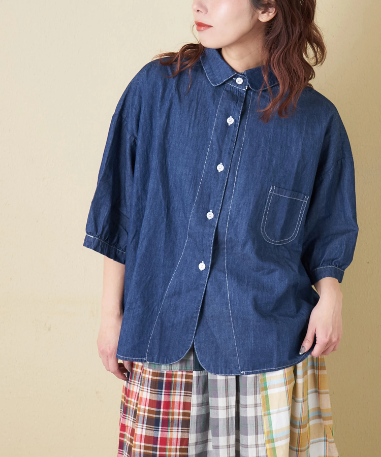 CUBE SUGAR(キューブシュガー) |【春新作】ライト デニム 5分袖 シャツ