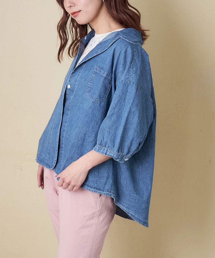 CUBE SUGAR(キューブシュガー) |【春新作】ライト デニム 5分袖 シャツ