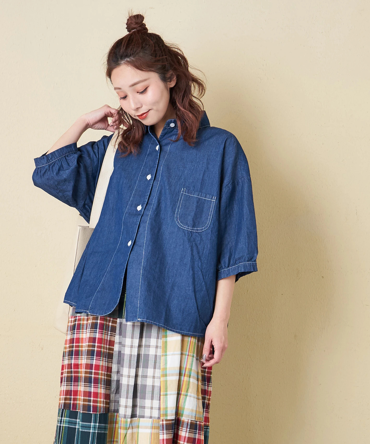 CUBE SUGAR(キューブシュガー) |【春新作】ライト デニム 5分袖 シャツ