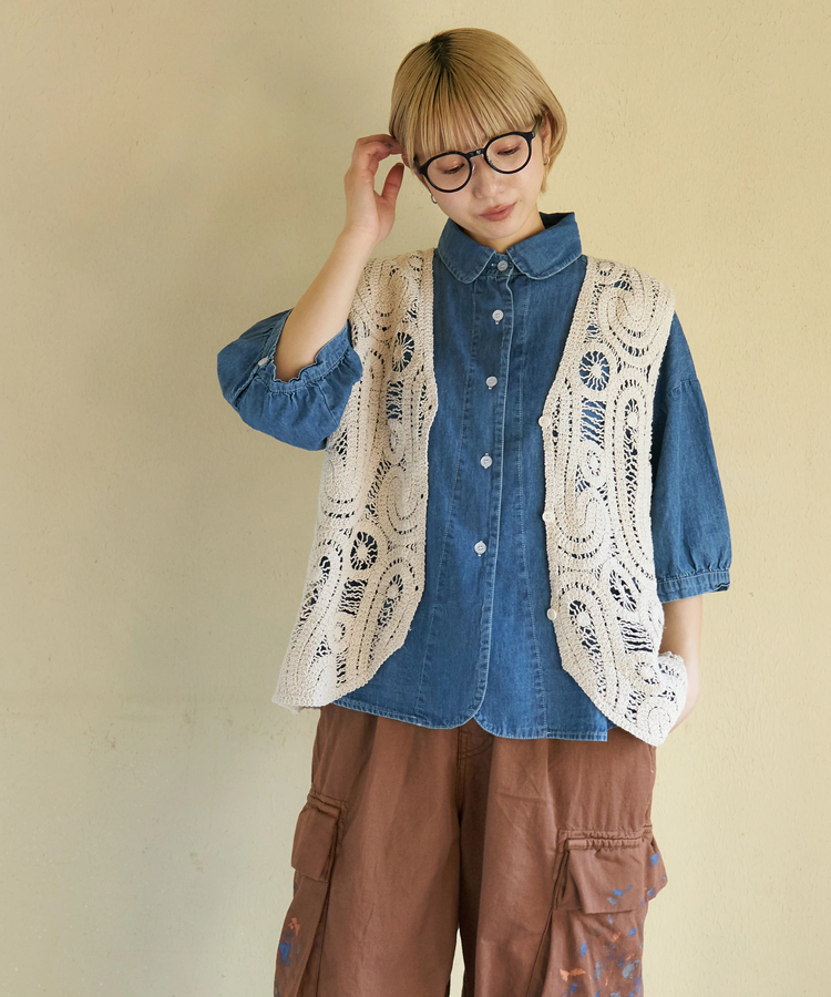 CUBE SUGAR(キューブシュガー) |【春新作】ライト デニム 5分袖 シャツ