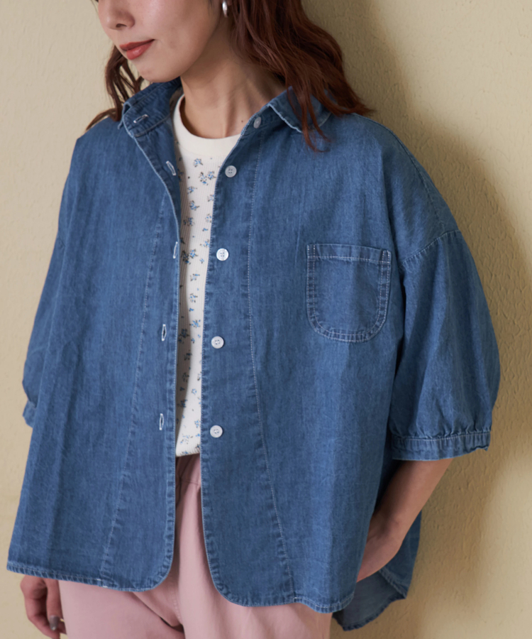 CUBE SUGAR(キューブシュガー) |【春新作】ライト デニム 5分袖 シャツ