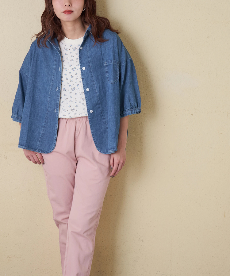 CUBE SUGAR(キューブシュガー) |【春新作】ライト デニム 5分袖 シャツ