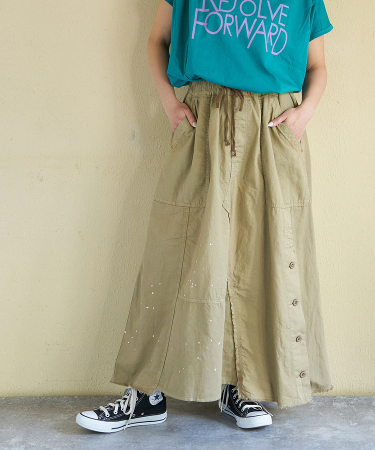 CUBE SUGAR(キューブシュガー) |【春新作】ライトツイル × ミニヘリンボーン ペンキ飛ばし リメイク風 スカート