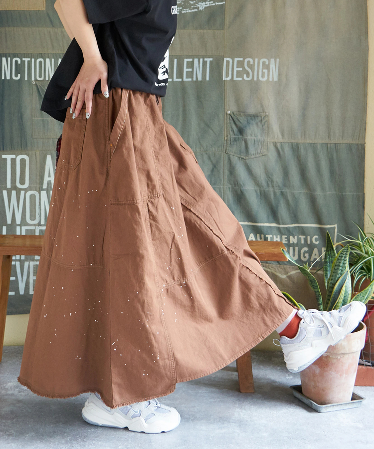 CUBE SUGAR(キューブシュガー) |【春新作】ライトツイル × ミニヘリンボーン ペンキ飛ばし リメイク風 スカート