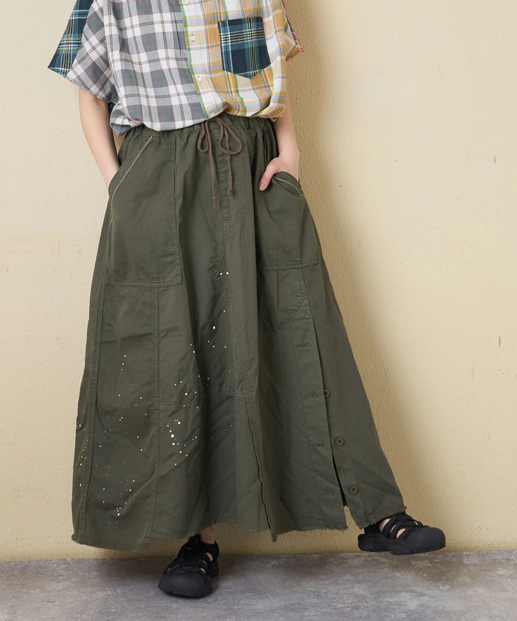 CUBE SUGAR(キューブシュガー) |【春新作】ライトツイル × ミニヘリンボーン ペンキ飛ばし リメイク風 スカート