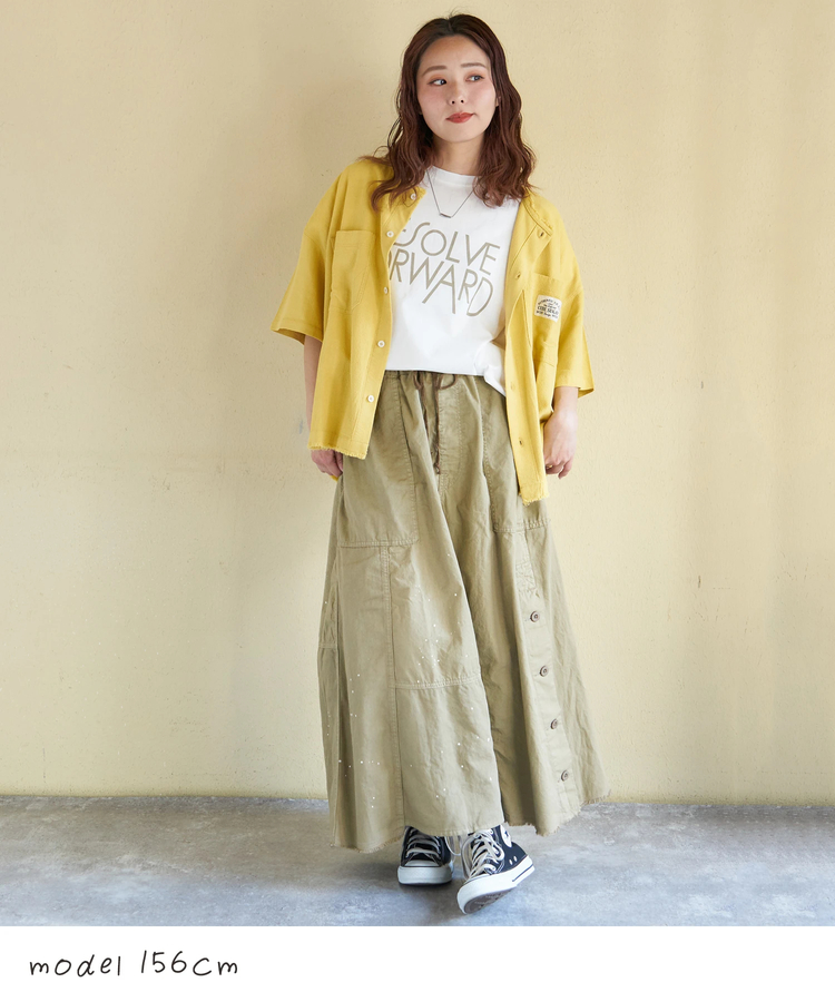 CUBE SUGAR(キューブシュガー) |【春新作】ライトツイル × ミニヘリンボーン ペンキ飛ばし リメイク風 スカート