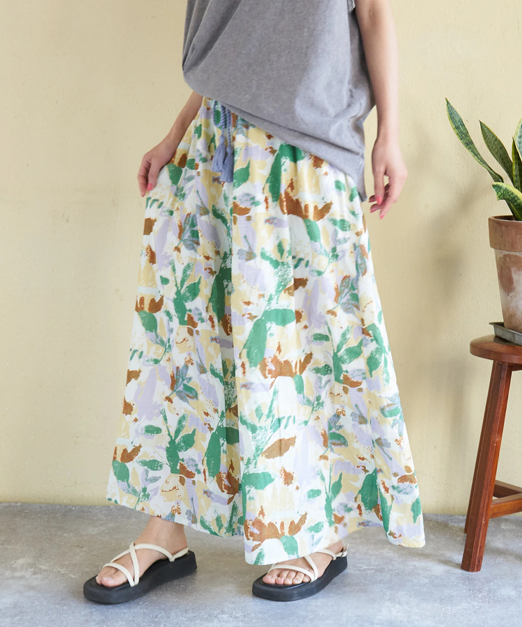 CUBE SUGAR(キューブシュガー) |【春夏新作】インド 総柄 プリント ギャザースカート