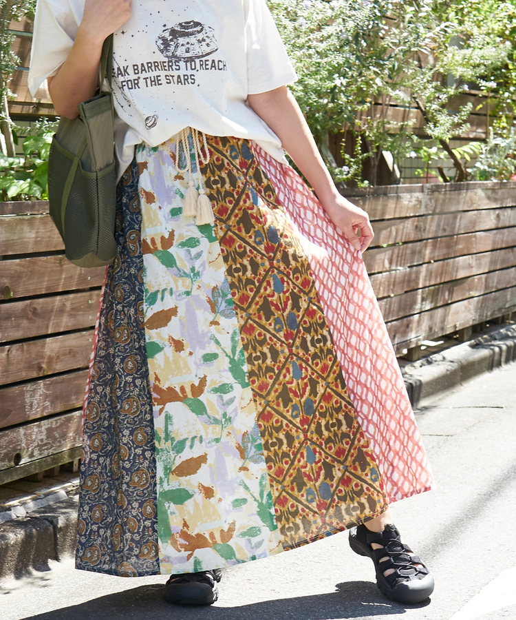 CUBE SUGAR(キューブシュガー) |【春夏新作】インド 総柄 プリント ギャザースカート