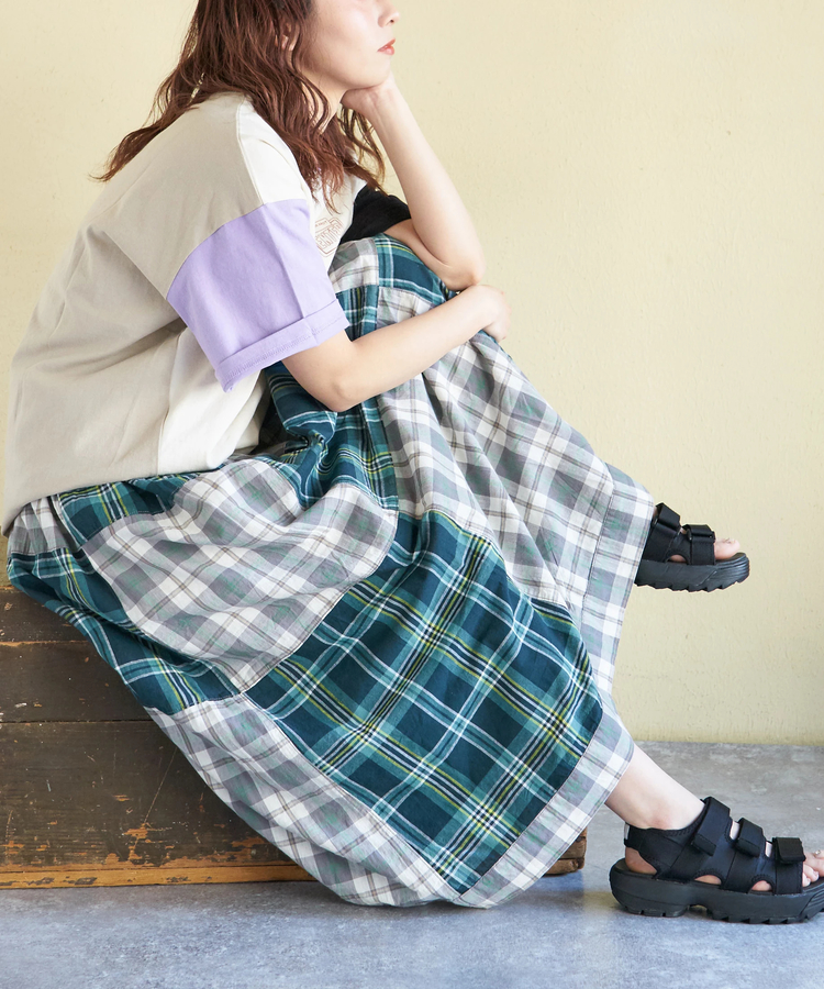 CUBE SUGAR(キューブシュガー) |【春新作】インド 先染め チェック パッチワーク ギャザースカート