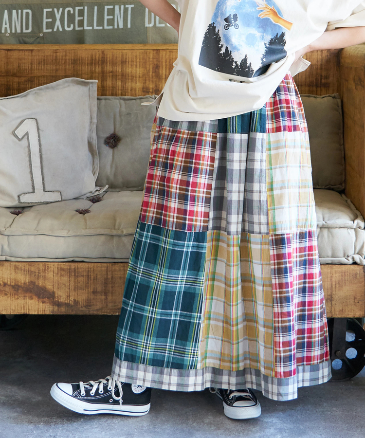 CUBE SUGAR(キューブシュガー) |【春新作】インド 先染め チェック パッチワーク ギャザースカート