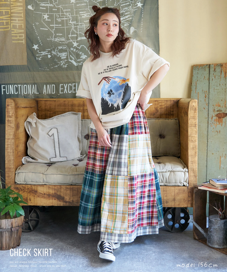 CUBE SUGAR(キューブシュガー) |【春新作】インド 先染め チェック パッチワーク ギャザースカート
