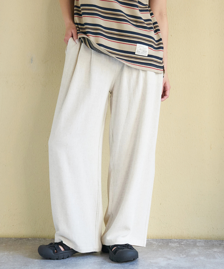 CUBE SUGAR(キューブシュガー) |【春新作】麻レーヨン ボイル 2タック ワイドパンツ