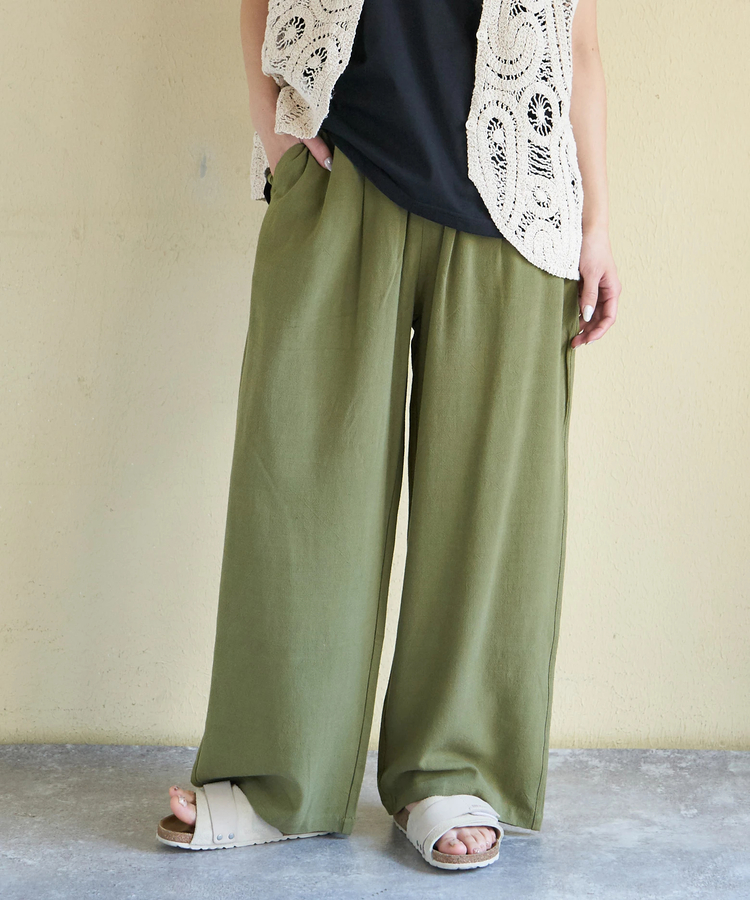 CUBE SUGAR(キューブシュガー) |【春新作】麻レーヨン ボイル 2タック ワイドパンツ