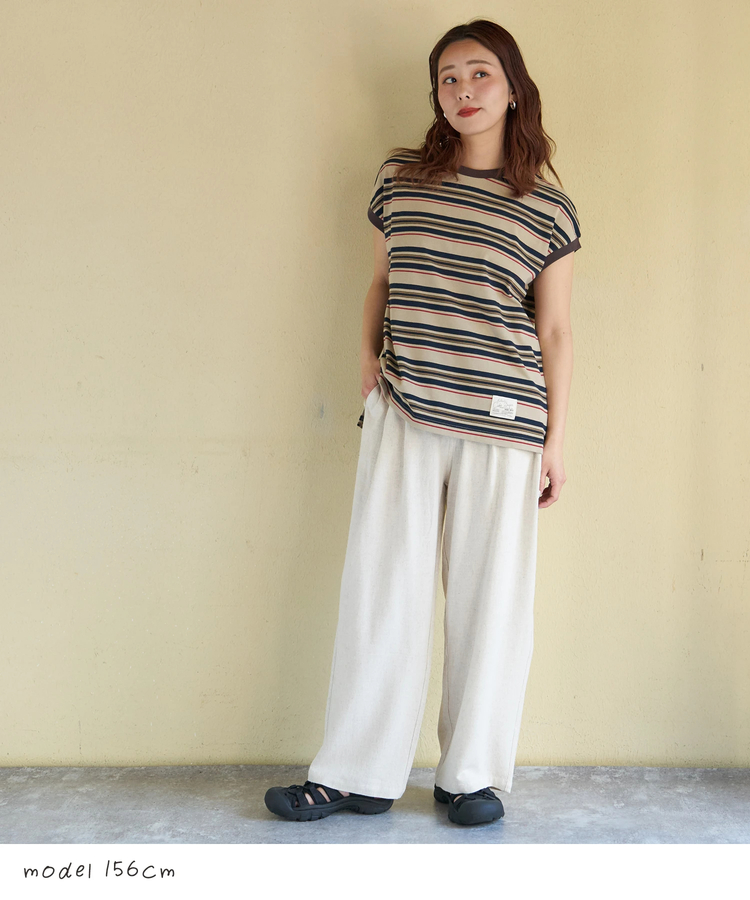 CUBE SUGAR(キューブシュガー) |【春新作】麻レーヨン ボイル 2タック ワイドパンツ