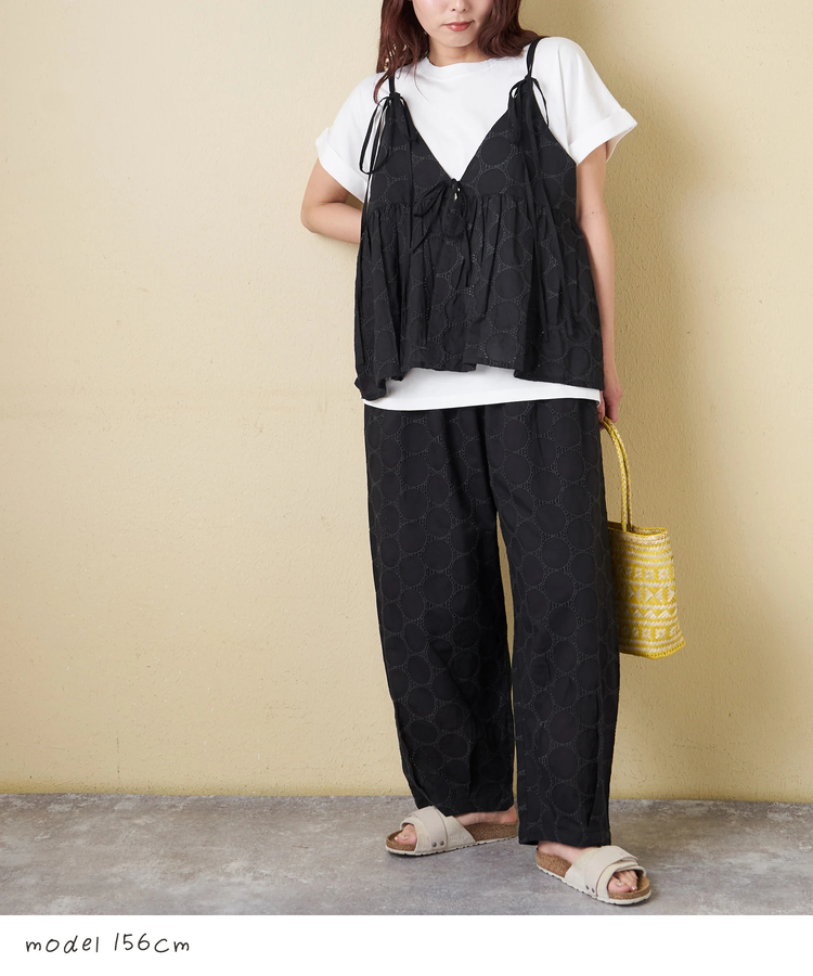 CUBE SUGAR(キューブシュガー) |【春夏新作】インド 60sキャンブリック ドット 刺繍 タック入り コクーンパンツ