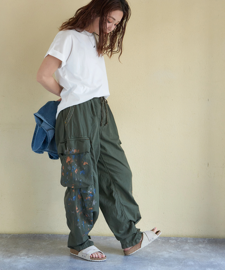 CUBE SUGAR(キューブシュガー) |【春新作】ライトツイル × ミニヘリンボーン ペンキ飛ばし カーゴパンツ