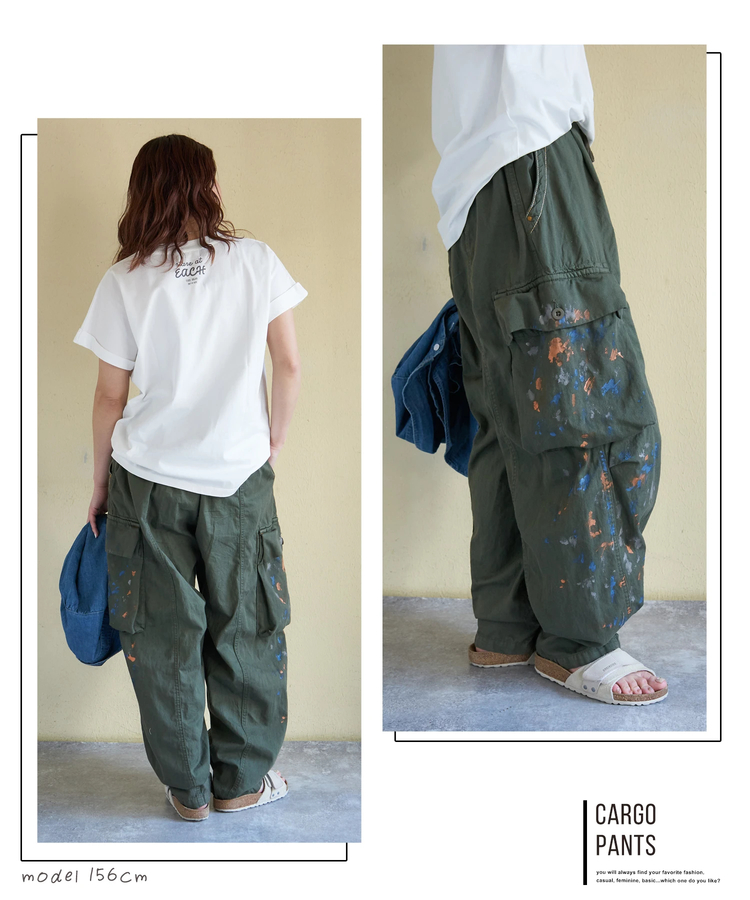 CUBE SUGAR(キューブシュガー) |【春新作】ライトツイル × ミニヘリンボーン ペンキ飛ばし カーゴパンツ