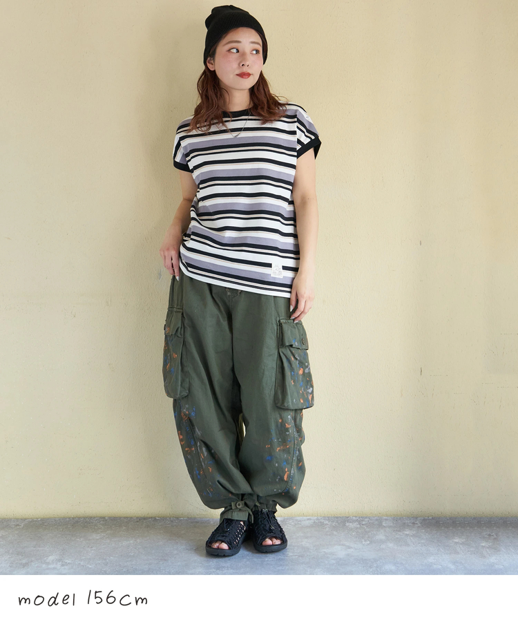 CUBE SUGAR(キューブシュガー) |【春新作】ライトツイル × ミニヘリンボーン ペンキ飛ばし カーゴパンツ