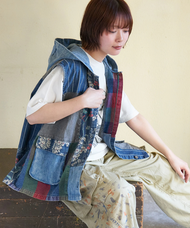 CUBE SUGAR(キューブシュガー) |【春新作】デニム パッチワーク フード ベスト