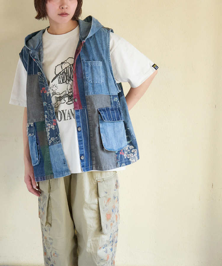 CUBE SUGAR(キューブシュガー) |【春新作】デニム パッチワーク フード ベスト