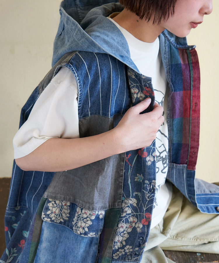 CUBE SUGAR(キューブシュガー) |【春新作】デニム パッチワーク フード ベスト