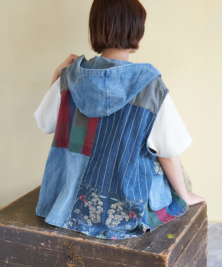 CUBE SUGAR(キューブシュガー) |【春新作】デニム パッチワーク フード ベスト