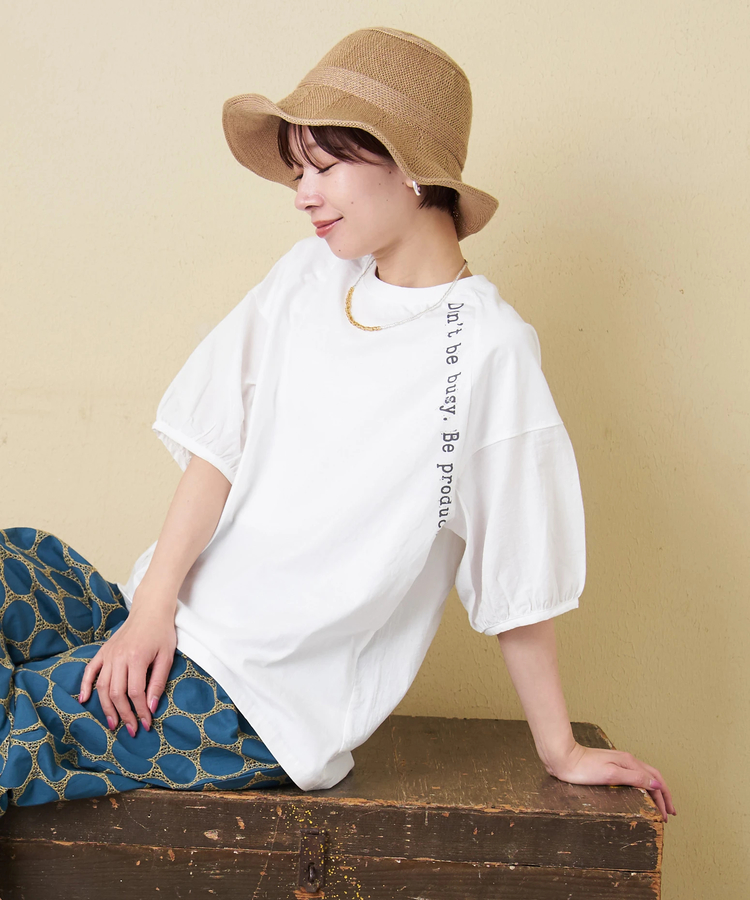 CUBE SUGAR(キューブシュガー) |【春新作】26/-天竺 × 布帛 パフスリーブ 6分袖 プルオーバー