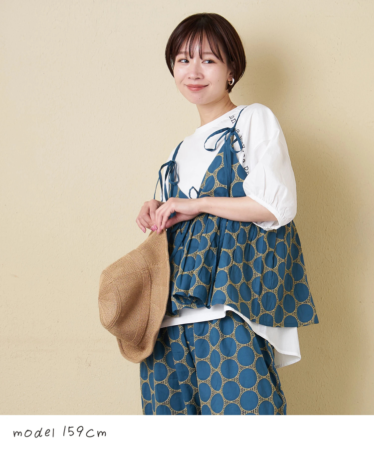 CUBE SUGAR(キューブシュガー) |【春新作】26/-天竺 × 布帛 パフスリーブ 6分袖 プルオーバー