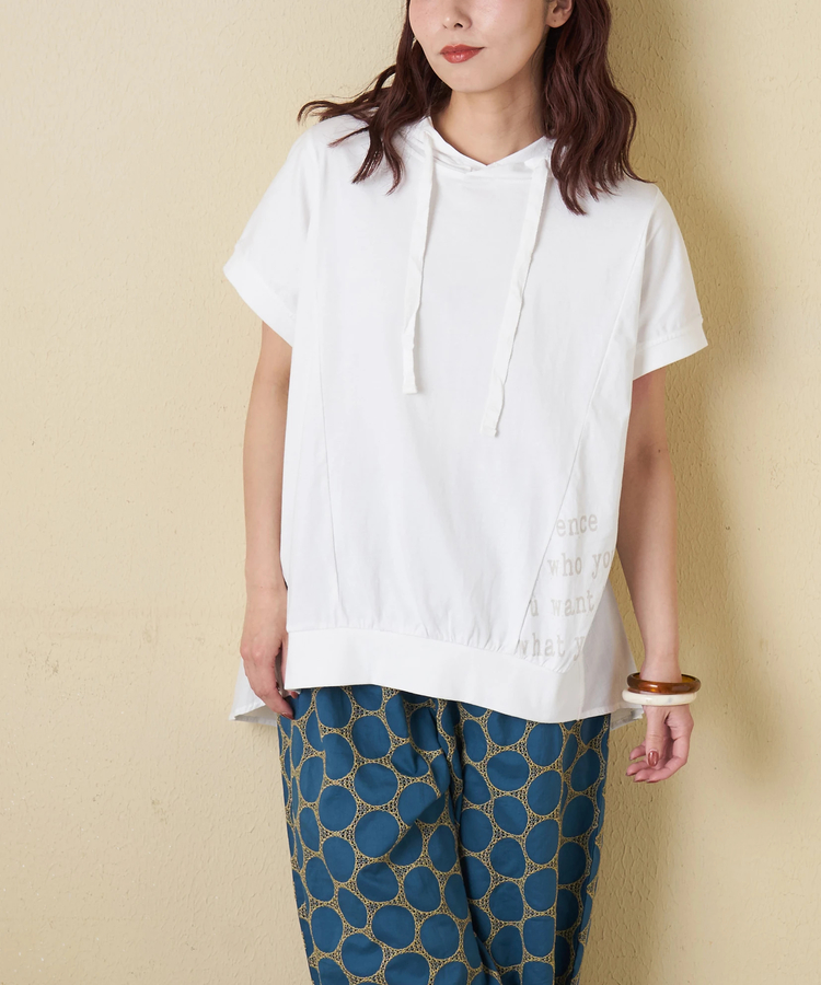 CUBE SUGAR(キューブシュガー) |【春新作】26/-天竺 × 布帛 フレンチスリーブ ビッグ プルオーバーパーカー