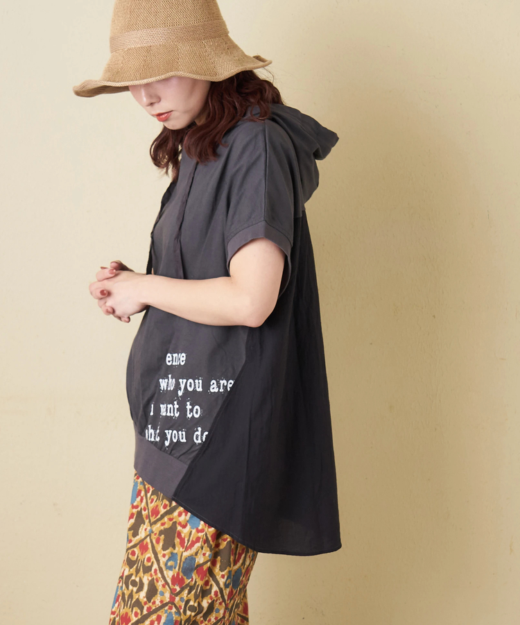 CUBE SUGAR(キューブシュガー) |【春新作】26/-天竺 × 布帛 フレンチスリーブ ビッグ プルオーバーパーカー