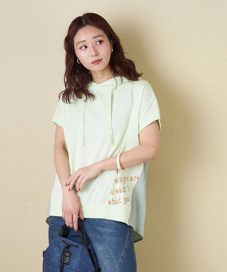 CUBE SUGAR(キューブシュガー) |【春新作】26/-天竺 × 布帛 フレンチスリーブ ビッグ プルオーバーパーカー