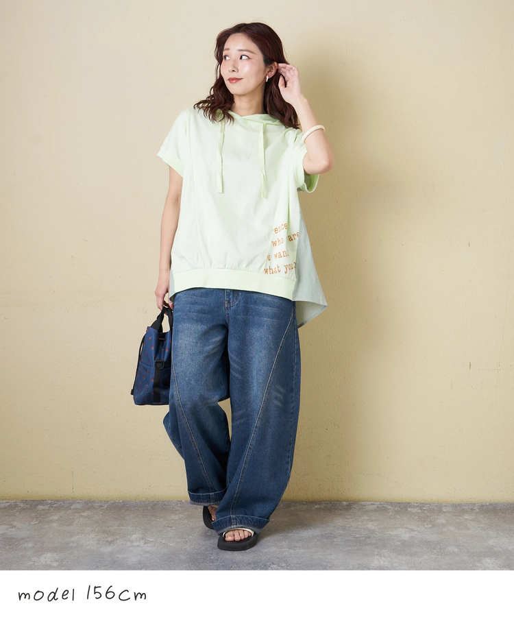 CUBE SUGAR(キューブシュガー) |【春新作】26/-天竺 × 布帛 フレンチスリーブ ビッグ プルオーバーパーカー