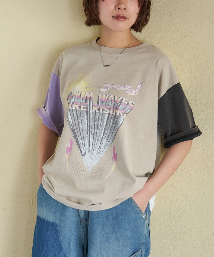 CUBE SUGAR(キューブシュガー) |【春新作】21/-OE天竺 パウダー加工 ツアーTシャツ