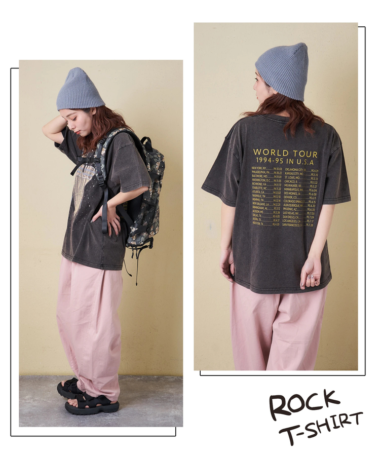 CUBE SUGAR(キューブシュガー) |【春新作】21/-OE天竺 パウダー加工 ツアーTシャツ